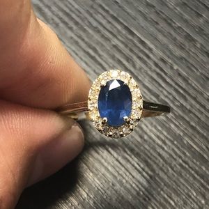 10k yellow gold blue sapphire&diamond ring